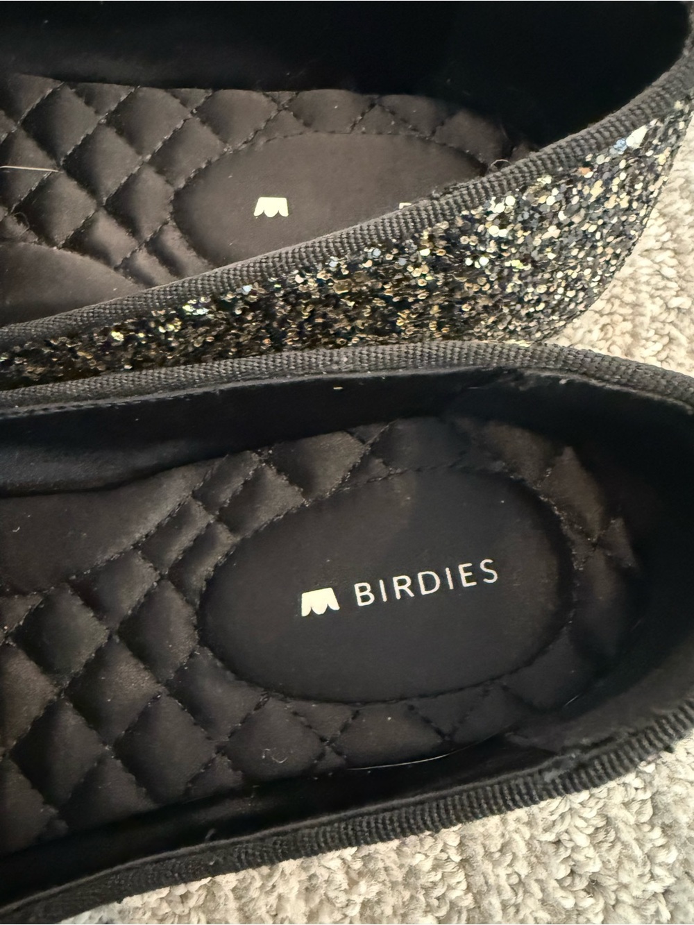 Birdies Starling Black Glitter Loafers Flats Women’s Size 7 Quilted Comfort - Picture 2 of 6